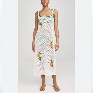 Rhode Alva Dress Marigold Crochet NWT in White Yellow Gold Floral